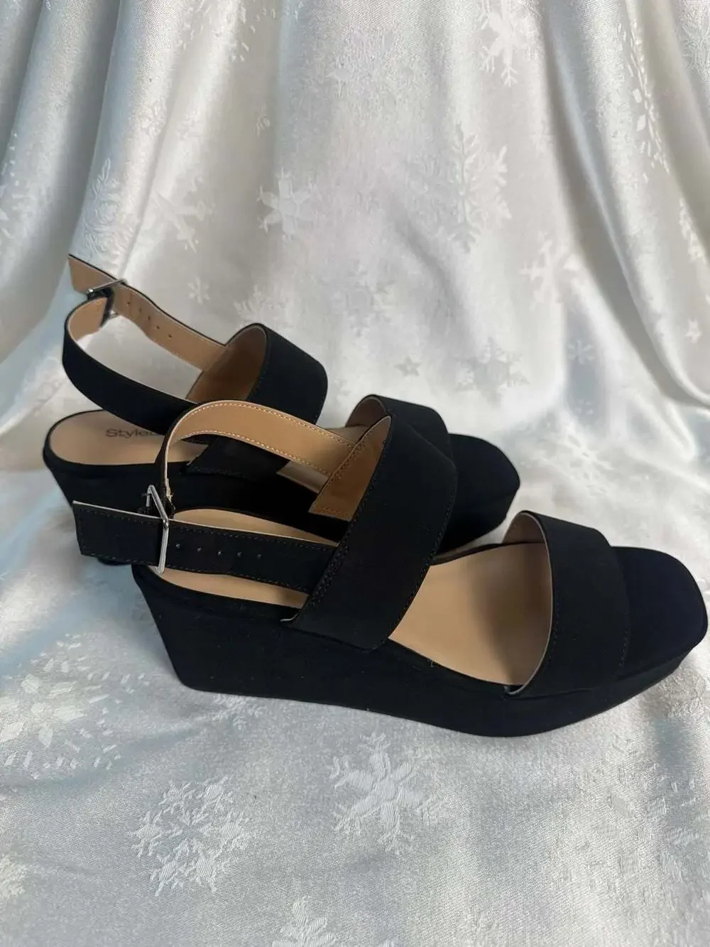 Style & Co Ardenn Black Platform Wedge Sandals Double Strap Y2K Womens 7.5